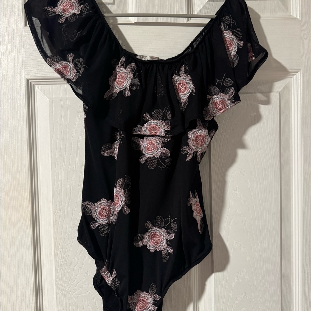 Band of Gypsies Black and Pink Floral Bodysuit